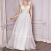 Sexy Lace Applique 3D Flowers Organza Wedding Dress A-line Deep V-neck Spaghetti Straps Floor Length Backless Bride Robes YD