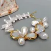 Yygem Natural Freshwater White Biwa Pearl Coin Keshi Pearl Sea Shell Pearl Armband 8 240305