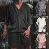 Survêtements pour hommes 2023 Hommes Vêtements de vacances d'été Chemise hawaïenne Ensemble 2 pièces Ensemble de shorts pour hommes Respirant Cool Vêtements de vacances Lin Q240314