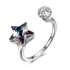 Кольца-кластеры 2024, настоящий австрийский кристалл, стерлинговое серебро 925 пробы, кольцо с синей звездой и луной, роскошные ювелирные изделия для женщин