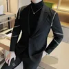 Winter Zipper Decoration Blazer Men Slim Casual Sacka Jacket Wedding Business Dress Coat Banquet Singer Stage Men Clothing 240311