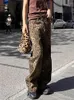 Damenjeans UETEEY Leopard High Waisted Wide Leg Baggy Pants Streetwear Hosen Y2k Mode 2024 Vintage Loose Denim Mom Jean