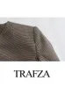 TRAFZA – costume rétro à carreaux pour femme, Blazer court, Chic, simple boutonnage, Patchwork, col rond, veste à manches longues, printemps