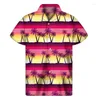 Men's Casual Shirts Colorful Palm Tree 3d Print Shirt Men Summer Vacation Tropical Plants Pattern Short Sleeves Hawaiian Button Lapel Blouse