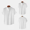 Camisetas para hombres Camisa de verano para hombres Elegante cuello alto con botones para negocios Ropa de playa Manga corta Color sólido Ajuste suelto Diario