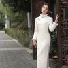 Vêtements ethniques Style Vintage Feuille de Bambou Bulle Dentelle Charme Classique Longue Cheongsam Femme
