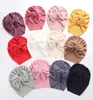 Solid Ribbed Bunny Knot Turban Hats för Baby Boys Girls Beanies Randiga tunna elastiska mössor Bonnet Nyfödda småbarn Headwraps337L9001437