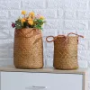 Korgar 1/2 datorer Natural Seagrass Woven Flower Basket Pot Vase Tvätten Korgar Hemma förvaring Korgar Arrangör med handtagsdekoration