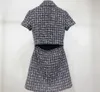 2024 Spring/Summer s - Self Port/rait-p Thousand Small Polo Collar Checkered Waist Waist Open Back Short Sleeve Single breasted Tweed Short Skirt