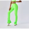 Lu Pant Align Lemon midja Cuties Ribbed Flare High Leggings Women Neon Bell Bottom Sports Pants Seamless Gym Fiess Training Tight 2024 Swe