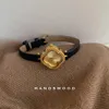 Äkta läder lyxiga kvinnor titta på kvarts vintage koppar guld urtavla lady armband jul 240305