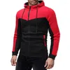 Hoodies masculinos 2024 outono/inverno splice design casual fino ajuste zíper com capuz cor bloco camisola