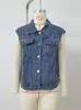 سترات نسائية Benuynffy Denim Vest 2024 Spring American American غير الرسمي الغسل الجينز سترة سترات