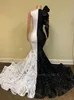 Black/White Mermaid Long Prom Dress New Arrival Sparkly Sequin One Long Sleeve African Girl Prom Dresses BC11113