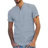 Mens T-skjortor Stand Collar Shirt Stylish Button-up för casual Business Wear Solid Color Kort ärmar Löst passform