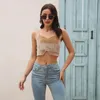 Débardeurs pour femmes Velours Col V Camis Mode d'été 2024 Gilet à bretelles sans manches Débardeurs rembourrés Couleur unie Spaghetti Strap Femmes Crop Top