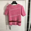 Womens merk borduurwerk breit tees gestreept T-shirt voor dames mode gebreide trui designer tops gebreide kleding met korte mouwen