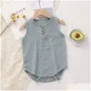 Rompers Summer Bay Boy Boy Girl Muslin Cottoneeveless生まれ幼児ロンパージャンプスーツソリッドカラー衣類230412ドロップデリバリーキッズマテルotzlw