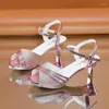 Sandalen Damen Peep Toe High Heels Glitzer Modische Einfarbige Knöchelriemen Designer Hochzeitsschuhe Zapatos De Mujer