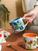 Tasses créatives fleur et oiseau tasse maison poignée de boisson tasse café lait petit déjeuner grand volume en céramique