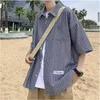 Striped short sleeved shirt for mens summer trend Instagram workwear half sleeved loose couple half sleeved shirt jacket