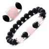 Natural Stone Buddha's Head Charm Armband Rose Quartz Tiger Eye Amethyst 8mm Round Bead Lava Stone Pärled Elastic Armband Fashion Jewelry