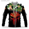 Heren Hoodies Sweatshirts USSR Special Operations Camo Army Flag Punisher Skull 3D man Hoodies Rits Man Uitloper Pullover Unisex Oversized Sweatshirt L240315