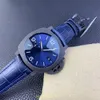 2024 Vsf Factory Montre pour homme Boîtier léger en fibre de carbone Cadran bleu avec revêtement brillant dans le noir Bracelet en cuir de veau imprimé bambou bleu Montre de style sport