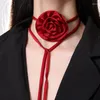 Collier ras du cou en forme de fleur de Rose, longue cravate à lacets, bijoux de mariage, chaîne de cou, cadeau pour femmes et adolescentes