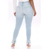 Women's Distressed Elastic High Waisted Tight Fitting Jeans, Women's Ankle Tassels New Style