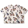 Mens youth couple fashion brand Fortune Cat digital printed short sleeve loose Lapel casual shirt