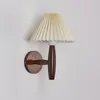 Wall Lamp Nordic Pleated Vintage Solid Wood Led Lights For Home Art Decor Bedroom Bedside Sconce Bathroom Mirror Light