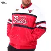 OEM Service Mens Custom Embroidered Bomber College Lettermen Bulls Satin Baseball Jacket 87