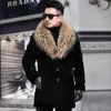 Manteau d'hiver en fausse fourrure pour hommes, longueur moyenne, grand col, Faux vison avec coton et tenue épaisse