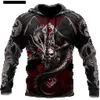 Felpe con cappuccio da uomo Felpe oversize Tattoo Skeleton Cross Terror Rosso 3D stampato Felpa con cappuccio da uomo Tute casual Raven Bad Wolf Abbigliamento animale L240315