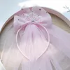 1 unid lindas diademas de princesa para niñas pequeñas velo retro bowknot corona perla aro de pelo fiesta de cumpleaños tocado niños sombreros 240311