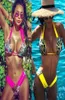 Seksi tanga bikini yüksek kesilmiş mayo pullu katı push up parlak bikini kadınlar brather balona mayo Brezilya biquini6846100