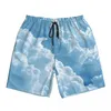 Herr shorts baddräkt vit moln himmel mönster kort sommar kawaii mode strand korta byxor män sportkläder andningsbara stammar