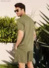 Men's Tracksuits Summer cotton linen shirt set mens casual outdoor 2-piece set and family clothing pajamas comfortable and breathable beach short sleeved set Q240314