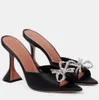 2024 S/S Amina Muaddi Rosie Sandalen Schoenen Dames Strik Verfraaid Lederen Muilezels Instappantoffels Feest Bruiloft Juwelen Bloemversiering Hoge Hakken