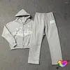 Mens Hoodies 2024ss Grey Broken Planet Zip Up Hoodie Men Women Puff Print Graphic Fleece Pullovers Oversize Sweatshirts