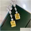 Dangle Chandelier Sweet Cute Earring Luxury Jewelry 925 Sterling Sier Radiant Shape Yellow Topaz Cz Diamond Gemstones Ins Top Sell Dhjft