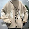 Kobiety dla kobiet japońskie kobiety Cardigan Contrast Kolor krączne topy dzianiny Sueter Mujer vintage Y2K Preppy Style V SCICK Argyle Casual Sweters