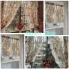 Vorhänge, 2 Stück, Blumenmuster, durchsichtig, gerüscht, kurzer Vorhang für Küchenspüle, kleines Fenster, halber Vorhang, romantische französische Tüll-Türvorhänge