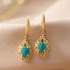 Dangle Earrings Classic Pastoral Style Cut-out Pattern Exquisite Oval Turquoise Earings For Women Engagement Jewelry Cheongsam Accessories