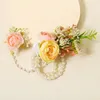 Link Bracelets Bridesmaid Bracelet Bridal Wrist Flower Imitation Pearl Chain Connected Finger Ring Hand Flowers Wedding Accessories