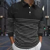Men's Casual Shirts Color Matching Striped Shirt Fashion Base Digital Print Button Lapel Long Sleeve T For Men Roupas Maculinas