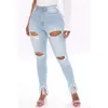 Women's Distressed Elastic High Waisted Tight Fitting Jeans, Women's Ankle Tassels New Style