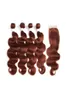 Cabelo humano virgem castanho escuro tece com fechamento 33 pacotes de cabelo humano brasileiro vermelho cobre ofertas onda corporal com fechamento de renda 4x21624599