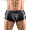 Sous-vêtements Hommes Sexy Sous-vêtements Latex Look Pantalon Serré En Cuir À Lacets Zipper Boxer Shorts Hommes Discothèque PU Short En Cuir Danse ClubwearC24315